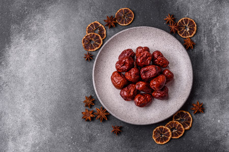 Red dried dates, the Chinese sweet fruit jujube, as a healthy food. Red dates, jujube as a food...