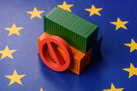 The cargo container ban on the EU flag as a conceptual backdrop for the export and logistics of...