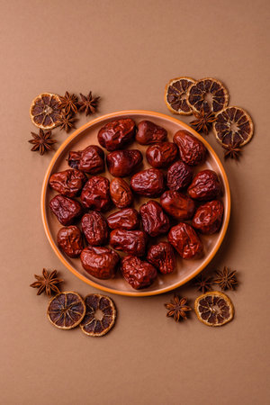 Red dried dates, the Chinese sweet fruit jujube, as a healthy food. Red dates, jujube as a food...