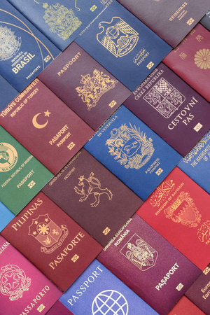 Passports of citizens of different countries of the world, background consisting of passports of...