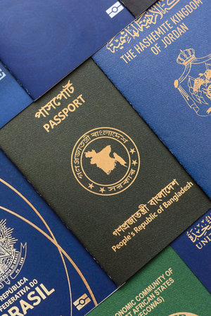 Passports of citizens of different countries of the world, background consisting of passports of...