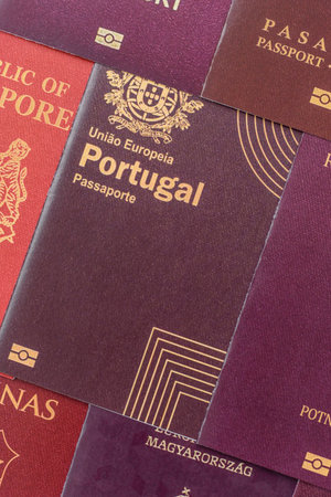 Passports of citizens of different countries of the world, background consisting of passports of...