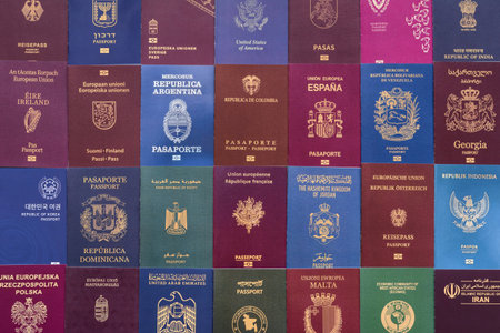 Passports of citizens of different countries of the world, background consisting of passports of...