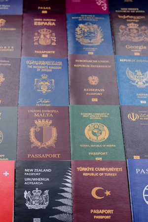 Passports of citizens of different countries of the world, background consisting of passports of...