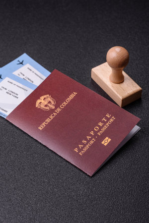 Colombia passport, visa for international travel and vacation. Colombian passport as a background...