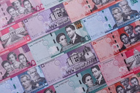 Dominican republic money, peso currency, banknotes of various denominations, financial transactions....