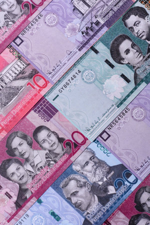Dominican republic money, peso currency, banknotes of various denominations, financial transactions....