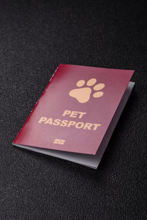 A pet passport is a document with vaccination and travel information for a cat, dog, or other animal. A pet passport as a background for your design.の写真素材