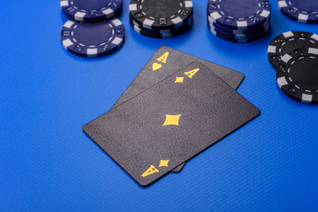 Casino, cards and chips on a colored background, poker and blackjack, gambling with bets. Cards and...