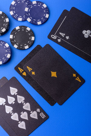 Casino, cards and chips on a colored background, poker and blackjack, gambling with bets. Cards and...