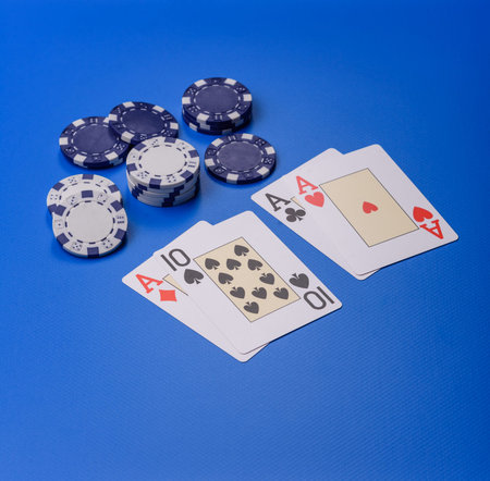 Casino, cards and chips on a colored background, poker and blackjack, gambling with bets. Cards and...