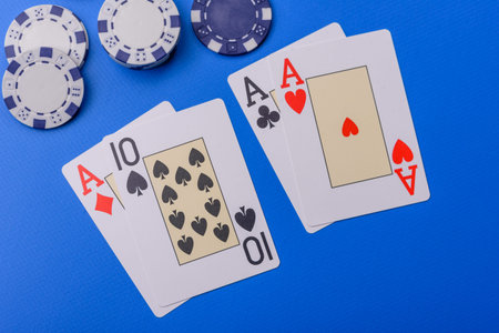 Casino, cards and chips on a colored background, poker and blackjack, gambling with bets. Cards and...