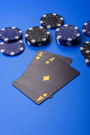 Casino, cards and chips on a colored background, poker and blackjack, gambling with bets. Cards and...