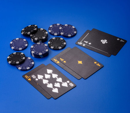 Casino, cards and chips on a colored background, poker and blackjack, gambling with bets. Cards and...