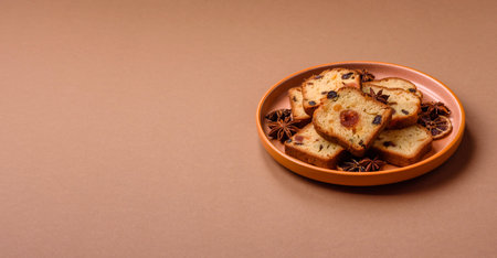 Fruit cake, a pastry, and dessert with cherries, plums, and raisins for a festive Christmas table....