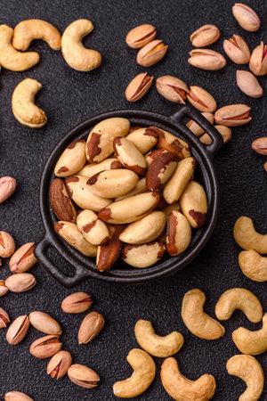 Brazil nuts, raw and shelled, are a source of selenium and a healthy food ingredient.の写真素材