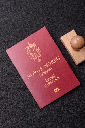 Norway passport, Norwegian visa for international travel and vacation. Norwegian passport as a background for your designの写真素材