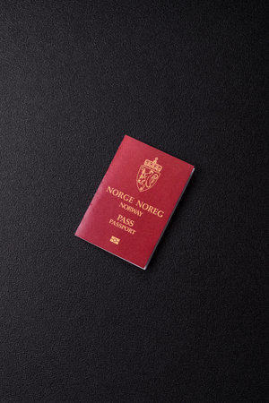 Norway passport, Norwegian visa for international travel and vacation. Norwegian passport as a background for your designの写真素材