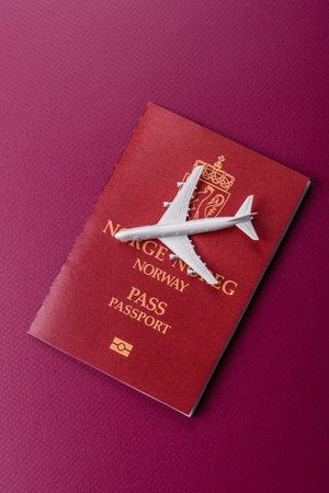 Norway passport, Norwegian visa for international travel and vacation. Norwegian passport as a background for your designの写真素材