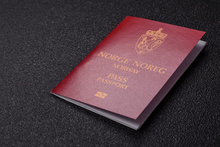 Norway passport, Norwegian visa for international travel and vacation. Norwegian passport as a background for your designの写真素材