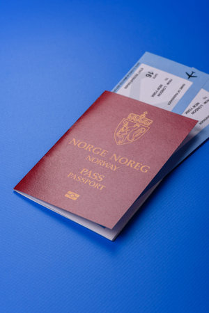 Norway passport, Norwegian visa for international travel and vacation. Norwegian passport as a background for your designの写真素材