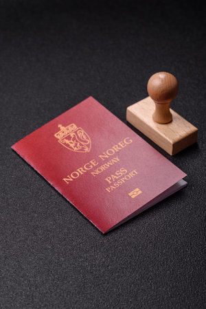 Norway passport, Norwegian visa for international travel and vacation. Norwegian passport as a background for your designの写真素材