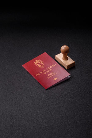 Norway passport, Norwegian visa for international travel and vacation. Norwegian passport as a background for your designの写真素材