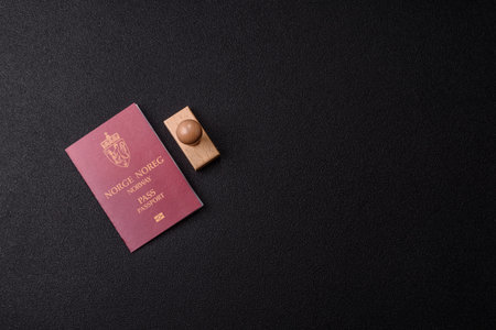 Norway passport, Norwegian visa for international travel and vacation. Norwegian passport as a background for your designの写真素材