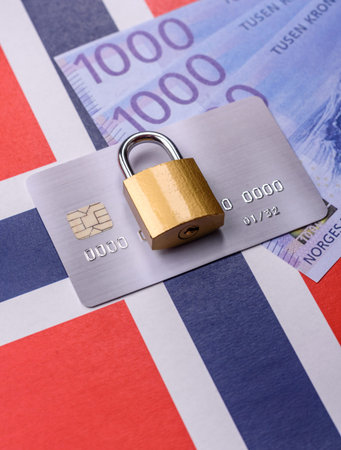 Blocking of a bank debit card, account, or bill, fraud, or bankruptcy. Blocking of a bank card as a background for your designの写真素材