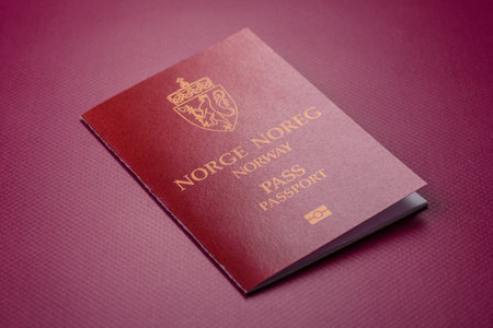 Norway passport, Norwegian visa for international travel and vacation. Norwegian passport as a background for your designの写真素材
