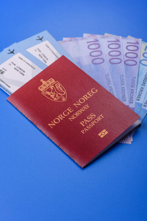 Norway passport, Norwegian visa for international travel and vacation. Norwegian passport as a background for your designの写真素材