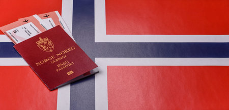 Norway passport, Norwegian visa for international travel and vacation. Norwegian passport as a background for your designの写真素材