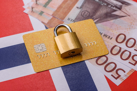 Blocking of a bank debit card, account, or bill, fraud, or bankruptcy. Blocking of a bank card as a background for your designの写真素材