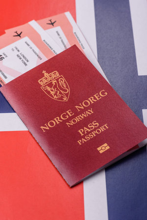 Norway passport, Norwegian visa for international travel and vacation. Norwegian passport as a background for your designの写真素材