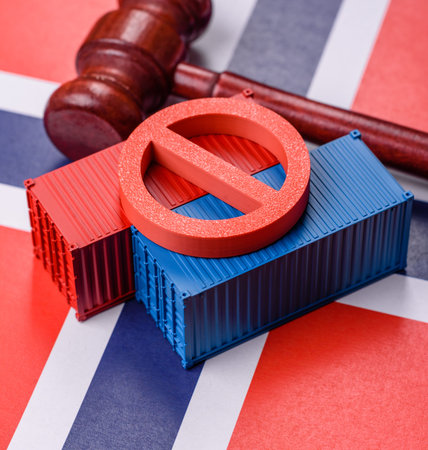 The cargo container ban on the Norwegian flag as a conceptual backdrop for the export and logistics of goods.の写真素材