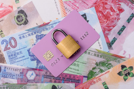 Blocking of a bank debit card, account, or bill, fraud, or bankruptcy. Blocking of a bank card as a background for your designの写真素材