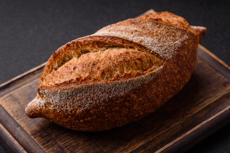 A loaf of homemade whole grain rye bread for the dinner table. A loaf of rye bread as a food...