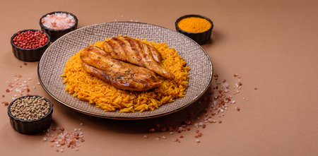 Kabsa or haneeth, an Arabic dish with rice and chicken, salt, and spices. Kabsa or haneeth as a food...