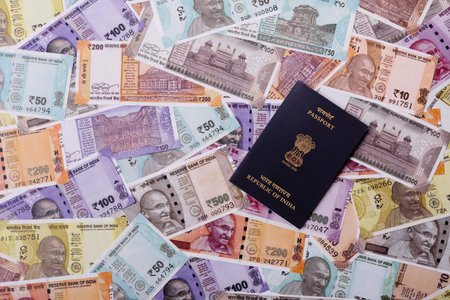 Indian passport, a document for travel, leisure, and work. Passport of India as a travel background...