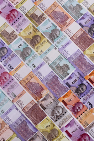 Indian paper currency, rupee, for financial transactions and exchange. Indian rupee currency as a...