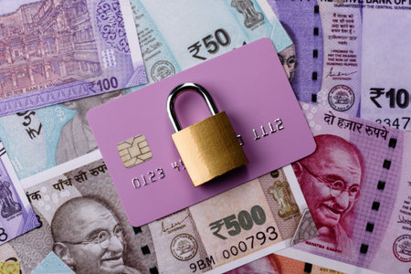 Blocking of a bank debit card, account, or bill, fraud, or bankruptcy. Blocking of a bank card as a background for your designの写真素材