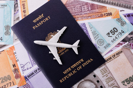 Indian passport, a document for travel, leisure, and work. Passport of India as a travel background...