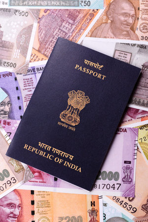 Indian passport, a document for travel, leisure, and work. Passport of India as a travel background...