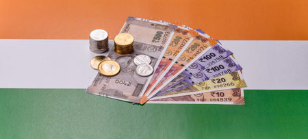 Indian paper currency, rupee, for financial transactions and exchange. Indian rupee currency as a...