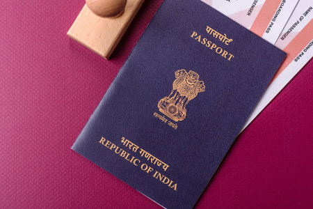 Indian passport, a document for travel, leisure, and work. Passport of India as a travel background...