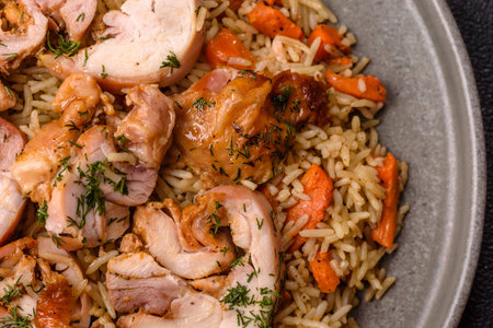 Kabsa or mandi, an Arabic dish with rice and chicken, salt, and spices. Kabsa or mandi as a food...