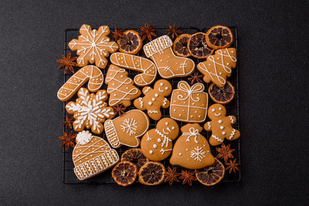 Christmas gingerbread, sweets and cookies for the festive table. Christmas gingerbread as a food background for your design