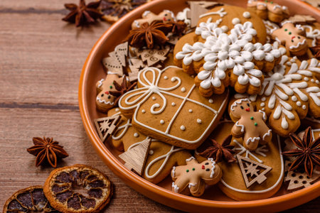 Gingerbread as a Christmas staple, sweet biscuits for the holiday table. Gingerbread as a food background for your design