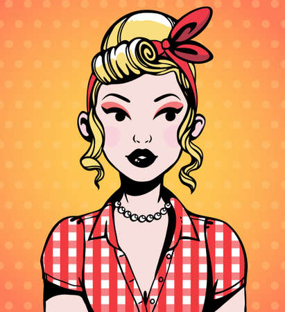 the woman's portrait with a retro a hairstyleのイラスト素材