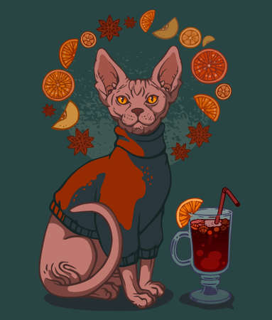 cat sphinx and mulled wineのイラスト素材
